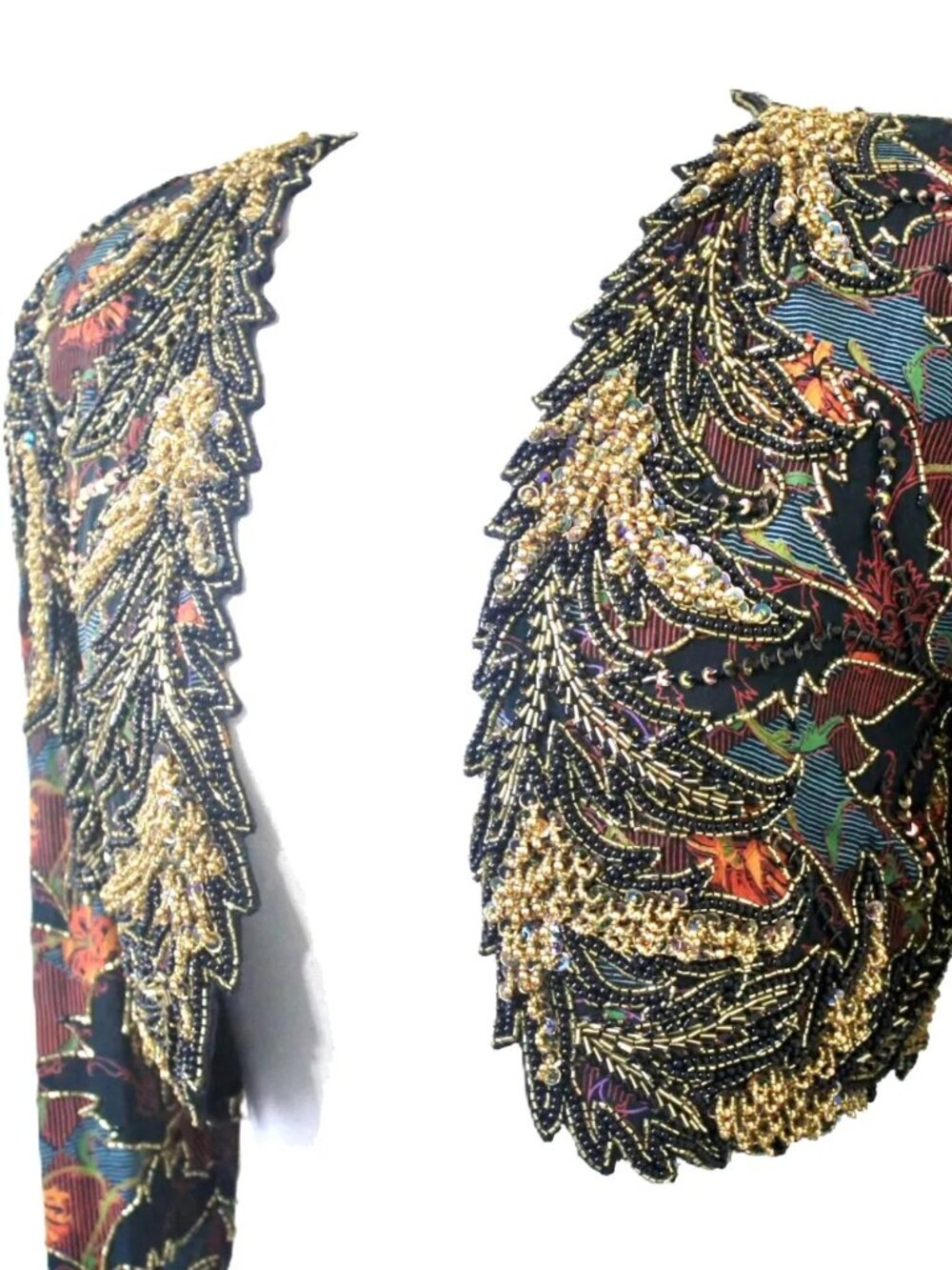 Jasdee Vintage Bolero Jacket HandWork,BeadSequins & HandPrint On Silk Style 2020